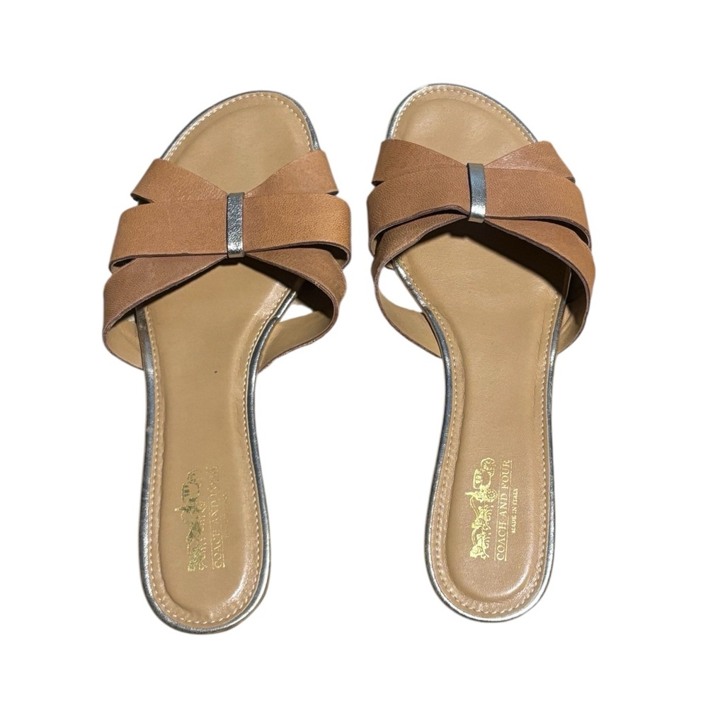 Coach and Four Women’s Tan Slide Sandals with Metallic Accent